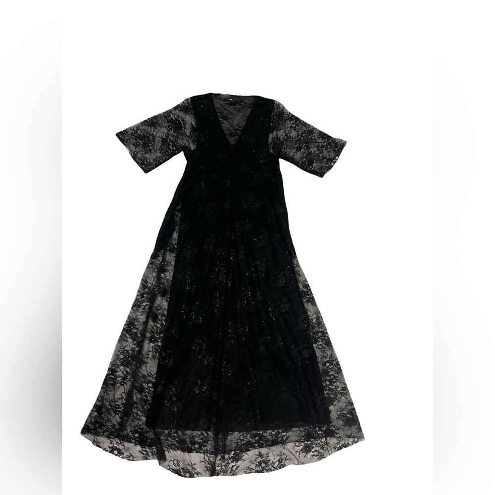 Maje Raffinee Lace Maxi Dress French Sz 1 US Sz S Holiday Goth Witchy Halloween